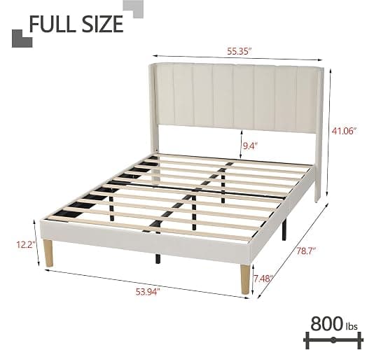 Zoophyter Upholstered Platform Bed Frame Full Size with Headboard,Strong Wooden Slats Support No Box Spring Needed Easy Assembly Beige Velvet thumbnail 2