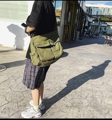 Canvas Messenger Bag Large Crossbody Bag with Multiple Pockets Canvas Shoulder Tote Bag for Women and Men thumbnail 5