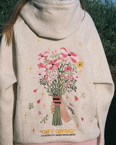 Embroidered Hoodies Women Cute Floral Graphic Preppy Pullover for Teen Girl Oversized Long Sleeve Hood Sweatshirt thumbnail 5