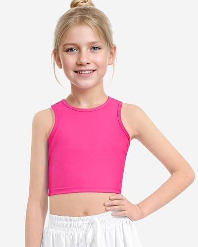 HASMES Girls Athletic Tank Tops Sleeveless Round Neck Basic Cute Dance Crop Tops for Kids 8-14Y thumbnail 2