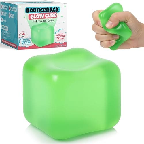 BounceBack Glow Cube - Soft Silicone Stress Ball for Kids & Adults | Glow in the Dark Autism Fidget Cube Gift | Squishy Sensory Toy for Stress & Anxiety Relief, ADHD Present for Girl Boy | Mondiko® - Image 1