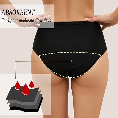 Leoparts Period Swimwear Leakproof Bikini Bottoms Black High Waisted Coverage Swimsuit Bottom for Girls Teens Women thumbnail 5