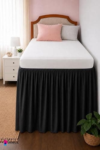 RIMELA Black Platform Dorm Bed Skirt Twin XL 25 Inch Drop, Extra Long Bedskirt with Split Corner for Raised & Lofted Bed, Bedroom Decor for Hide Clutter & Provides Privacy, Soft, Machine Washable thumbnail 8