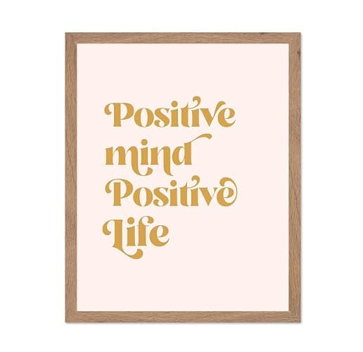 Monem Art Positive Mind Positive Life Typography Print - Motivational Quote Serif Art Poster - Wall Decor for Living Room, Bedroom or Office - 8x10 Beige Framed Wall Art by Ksanakalpa - Image 1