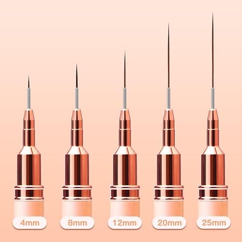 Komall Metallic Nail Art Brushes, 5Pcs Liner Brush Set, UV Gel Polish Painting Art Design Pen for Long Lines, Thin Details, Fine Drawing Sizes 4/8/12/20/25mm(Champagne Gold) thumbnail 5