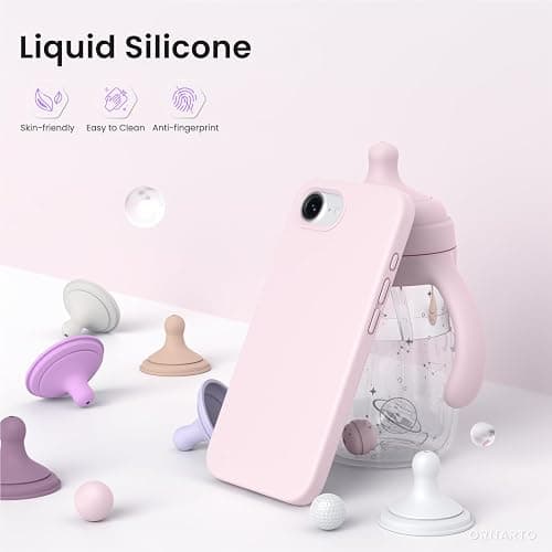 ORNARTO Compatible with iPhone 17e Case and for iPhone 16e Case 6.1", Liquid Silicone 3 Layers Full Covered Soft Gel Rubber Shockproof Cover, Protective Phone Cases for 16e & 17e-Chalk Pink thumbnail 3