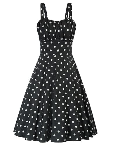 Belle Poque Women's Vintage Sleeveless Solid Floral Ruched Summer Cute A-Line Flowy Swing Midi Dress - Image 1