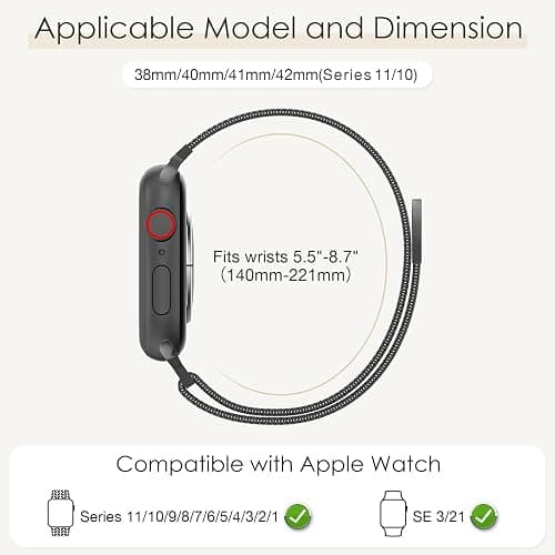 3 Pack Mesh Loop Compatible with Apple Watch Bands for Women Men | 40mm 41mm 38mm 42mm Stainless Steel Metal Magnetic Integrated Strap for iWatch Series 11 10 9 8 7 6 5 4 SE3 2 1 thumbnail 5