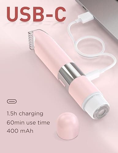 Bikini Trimmer Women 2-in-1 Facial Hair Remover for Women,USB-C Razors Woman,Dual Head Shaver Woman with Smart Light for Intimate,Lady Shavers for Woman Pubic Hair for Lip Underarm Body,Travel Lock thumbnail 5