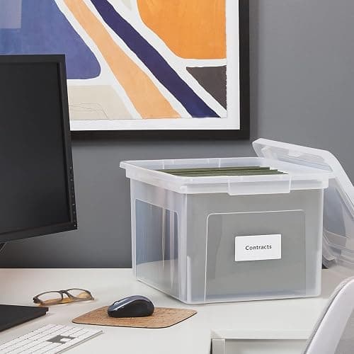 STAPLES Hanging File Folder Box, Storage Bin Organizer, Snap Lid, Letter & Legal Size Documents, Clear thumbnail 8