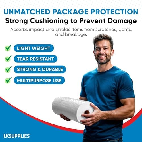 UK SUPPLIES LIMITED Strong Bubble Wrap (Pick Any Size 300MM to 1000MM) 300MM x 50M Lightweight Packing Wrap Roll for Shipping, Moving House & Storage, Protecting Packing Wrap Air Bubble Packaging thumbnail 2