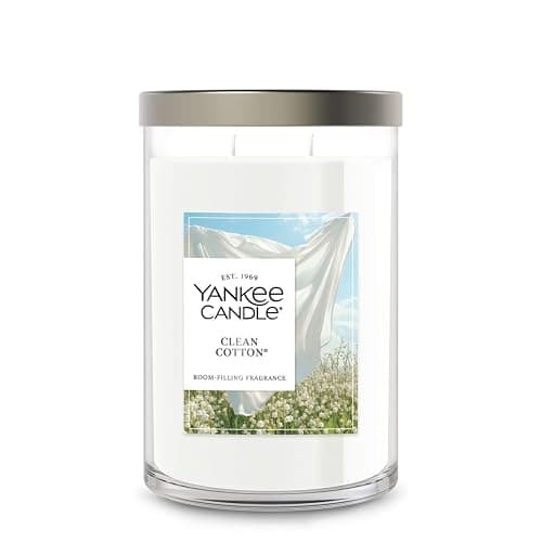 Yankee Candle Large Tumbler Scented Candle with up to 80 Hour Burn Time, Premium Plant Wax Blend for Consistent Burn, 20 oz Tumbler Candle with Room Filling Fragrance, Clean Cotton - Image 1