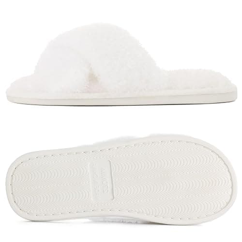 Evshine Women's Fuzzy Slippers Cross Band Memory Foam House Slippers Open Toe thumbnail 7