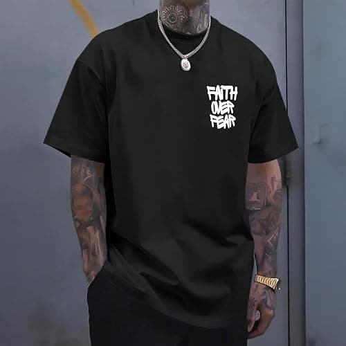 VikkBiss Christian Faith Over Fear Shirts for Men Jesus Religious Shirt Inspirational Oversized Graphic Tees God T-Shirt Tops thumbnail 2