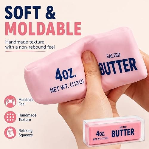 Crunchy Butter Squishy in Pink with Textured ASMR Filling for Adults (Pink) | Soft Squeezable Stress Relief Desk Accessory for Office, Home and Daily Relaxation thumbnail 4