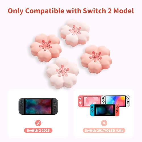GeekShare Silikon Joystick Kappen für Switch 2, Joystick Schutzzubehör, Thumbstick Grip, rutschfeste, Komfortablem (4 Stück) (Kirschblüte) thumbnail 2