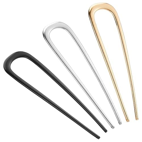 BEoffer French Hair Pin 3PCS Metal Hair Pins for Women Elegant French Twists, Buns and Updos with No Hair Damage, U-shaped French Pin Great Hold and Comfortable Keeps Hair in Place (Gold Black Silver) - Image 1