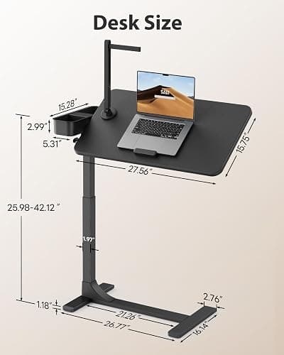 SAIJI Magnetic Overbed Bedside Table with Wheels, Height and 360° Angle Adjustable Over Bed Desk with Led Light, Portable Lengthened Rolling Laptop Standing Desk Mobile Bed Tables Hospital Home Use thumbnail 2