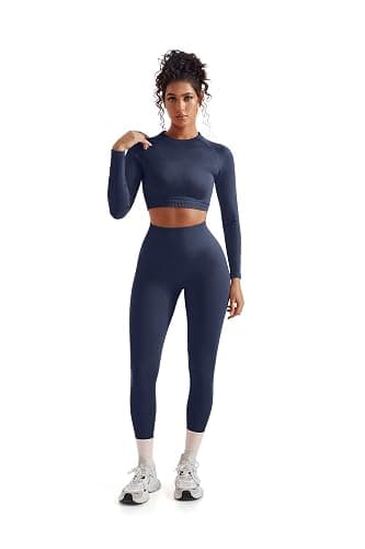 SUUKSESS Women 2 Piece Workout Sets Hidden Scrunch Hip Lifting Seamless Leggings Long Sleeve Yoga Crop Tops thumbnail 2