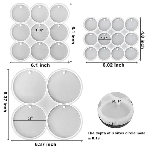 RESINWORLD 25-Cavity Set of Large + Medium + Small Shiny Flat Circle Silicone Mold, Drilled Round Earrings Pendant Mold, Keychain, Pet Tag Resin Mold thumbnail 3