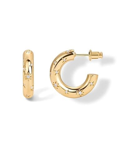 PAVOI 14K Gold Plated Star Shine Hoop Earrings for Women | Cubic Zirconia Celestial Chunky Hoops Earrings - Image 1
