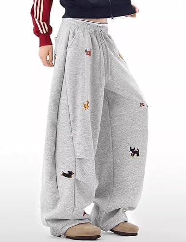 DAZZLZZAD Women's Baggy Sweatpants Fashion Animal Embroidered Dachshund Elastic Drawstring Pants Y2k Trousers thumbnail 2