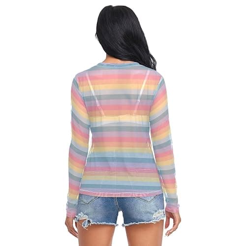 CTYSHTDL Women Mesh Tops Sexy- Sheer Long Sleeve Shirts Crew Neck Going Out Tops Summer Blouses thumbnail 5
