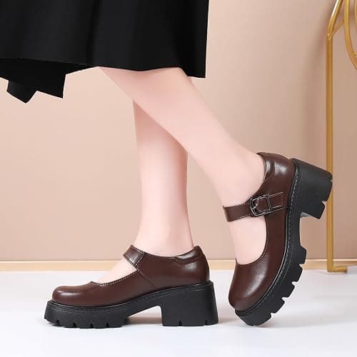 QHH Mary Jane Shoes Women Platform Mary Janes for Women Round Toe Chunky Heels Women's Pumps Fashion Classic Comfortable Dressy Business Casual Shoes Dress Shoes thumbnail 2