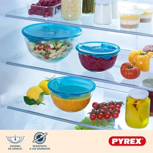 Pyrex – 8023509 – 3 Pieces; Glass Mixing Bowls/Salad Bowl – 0.5 L; 1 L; 2 L – Borosilicate Glass – Heavy Duty – Made in France thumbnail 4