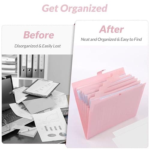 SKYDUE Expanding File Folder, Accordion File Organizer with 8 Pockets, Expandable Document Paper Receipt Holder for School Office Hospital, Letter/A4 Size Pink thumbnail 5