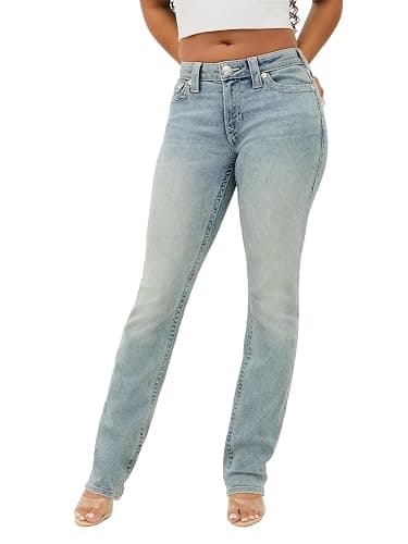 True Religion Women's Billie Mid Rise Straight Stretch Single Needle Stitching Jeans Pant thumbnail 2