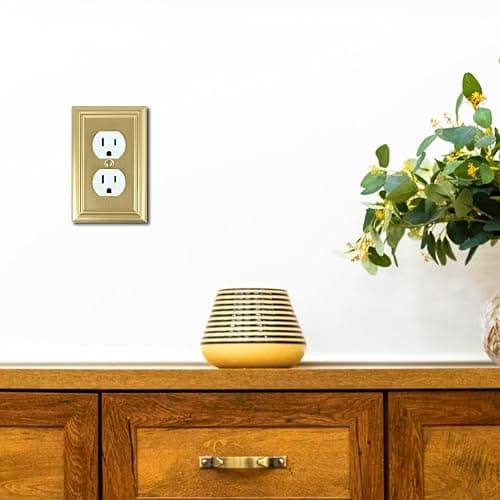 OKAWYC Single Duplex Outlet Light Switch Cover Adler Metal Wall Plate, 4-Pack Brushed Brass 1 Gang, for Receptacle Light Switch, Switch Cover Decorative Wallplate, Durable thumbnail 2