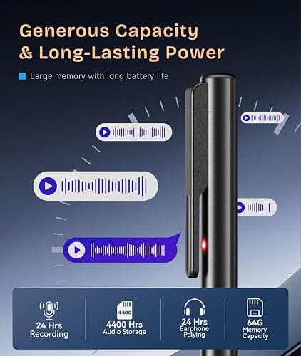 64GB(4400H)Digital Voice Recorder with Playback,24H Battery Voice Activated Recorder with Noise Reduction,Type-C Audio Recorder with 10X Speed Transfer,Recording Devices for Lecture,Meeting,Interview thumbnail 4