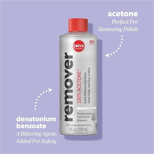 Onyx Professional 100% Pure Acetone Nail Polish Remover Kit with 7 inch Nail File, 8 fl oz - Made in USA, Maximum-Strength Gel Polish Remover, Artificial & Glitter Nail Polish thumbnail 3