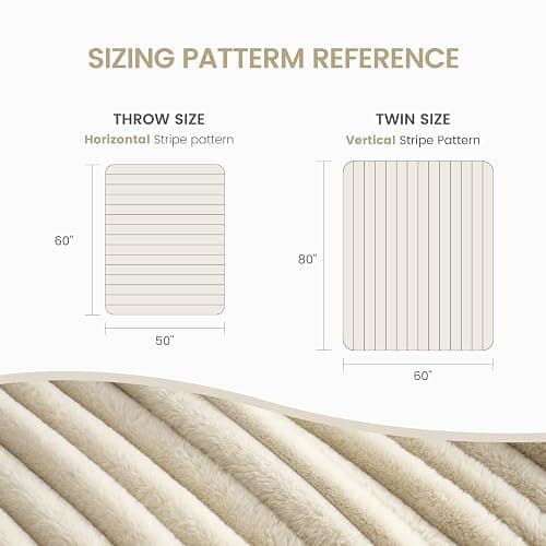 Cozy Bliss Faux Fur Throw Blanket for Couch, Cozy Warm Plush Striped Blanket for Sofa Bedroom Living Room,50 * 60 Inches Beige - Beige - Throw(50" x 60") thumbnail 2