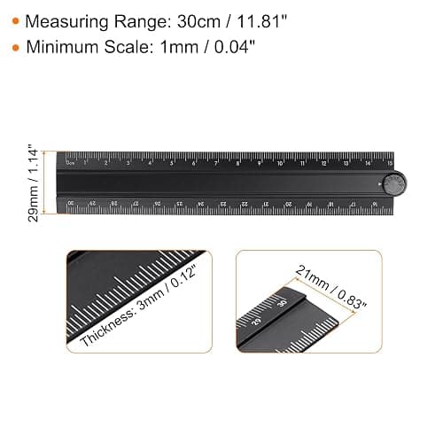 HARFINGTON 2pcs Folding Straight Ruler 30cm Metric Aluminum Alloy Protractor Foldable Angle Ruler Geometric Measure Tool with Angle Line for Architect Artist Office, Black/Lavender thumbnail 2