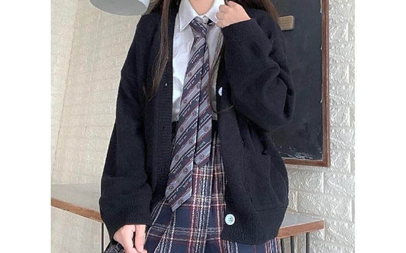 Preppy Aesthetic Clothes Cute Japanese School Sweater Kawaii Solid V-Neck Loose Knitted Cardigan JK Uniform Cosplay thumbnail 6
