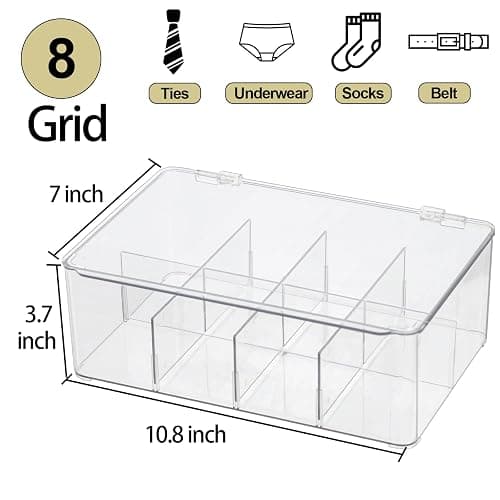 ZEXALOR Clear Tea Bag Organizer, Dresser Organizers Drawer Organzier Storage Container with Removable Dividers, Plastic Storage Bin with Lid, Organizer for Scarves Ties Bras thumbnail 3