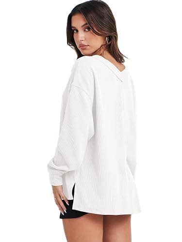 ANRABESS Oversized Long Sleeve Shirts for Women Off the Shoulder Sweatshirt Loose V Neck Tunic Tops High Low Sweater 2025 thumbnail 4