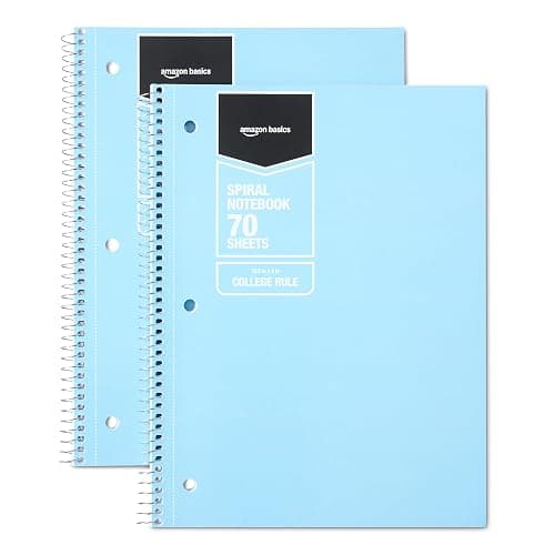 Amazon Basics Wide-Ruled Spiral Notebooks with Perforated Pages, 70 Sheets, 8" x 10.5", Light Blue, 2-Pack - Image 1