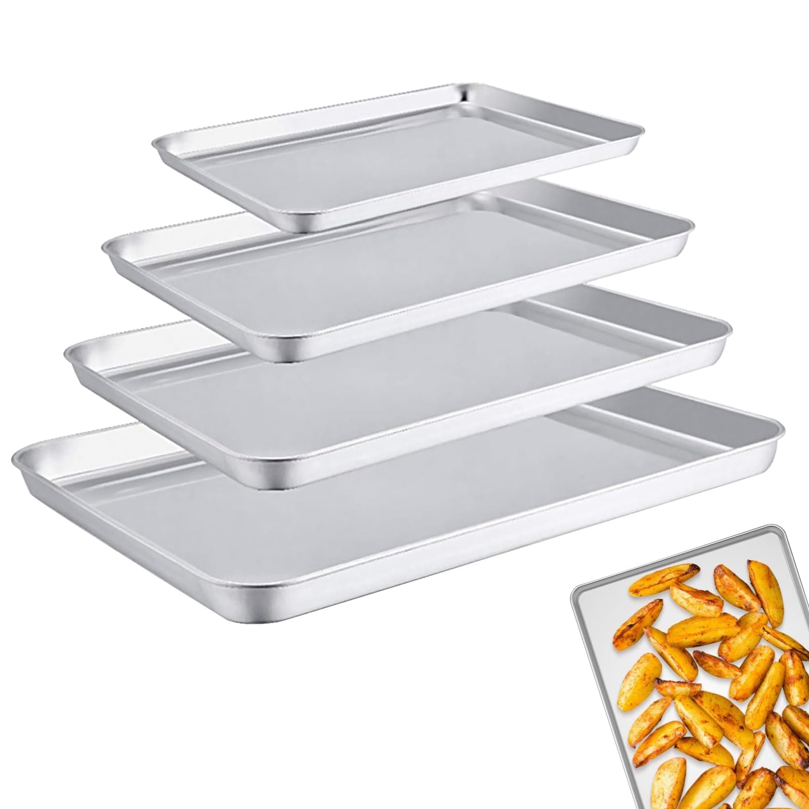 Kit 4 Fôrmas para Assar, Assadeira de 304Aço Inoxidável, Fôrma para Biscoitos, Não Tóxica e Saudável, Livre de Ferrugem e Fácil de Limpar - Lavável na Lava-Louças - Image 1