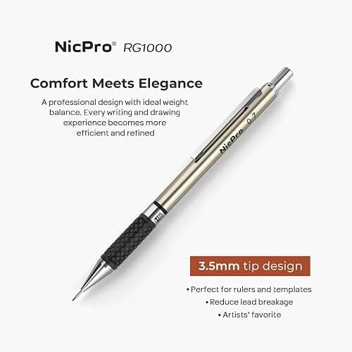Nicpro 0.7 mm Art Mechanical Pencil Set in Storage Case, 3 PCS Metal Drafting Pencil Lead Pencil with 6 Tube HB Lead Refills, 3 Erasers, 9 PCS Eraser Refills for Artist Writing, Drawing, Sketching thumbnail 2