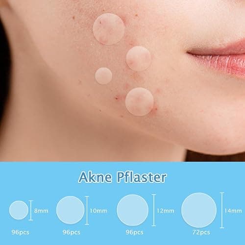 360 Stück Pickel Patch Hydrokolloid Acne Pimple Patches Anti-Akne Patch Unsichtbare für Tag & Nacht mit Teebaumöl, Salicylsäure,Centella Asiatica｜4 Größen 8 mm,10 mm,12 mm,14 mm thumbnail 6