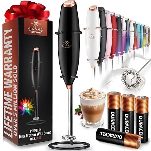 Zulay Powerful Milk Frother (4 Duracell Batteries Included) - Handheld Milk Frother Wand Drink Mixer for Coffee - Powerful Milk Foamer for Cappuccino, Frappe, Matcha & Creamer - Black/Copper - Image 1