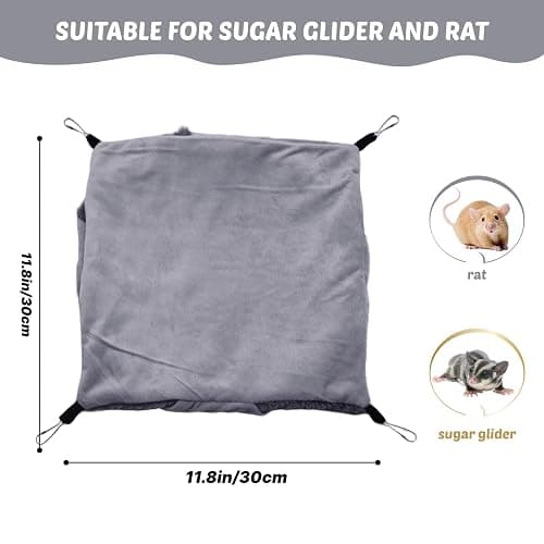 LYART Sugar Glider Pouch Hammock Bed Bedding, Sugar Glider Cage Accessories Toys for Rat, 3-Layer Hammock Make Pet Cages More Three-Dimensional (1.Grey) thumbnail 6