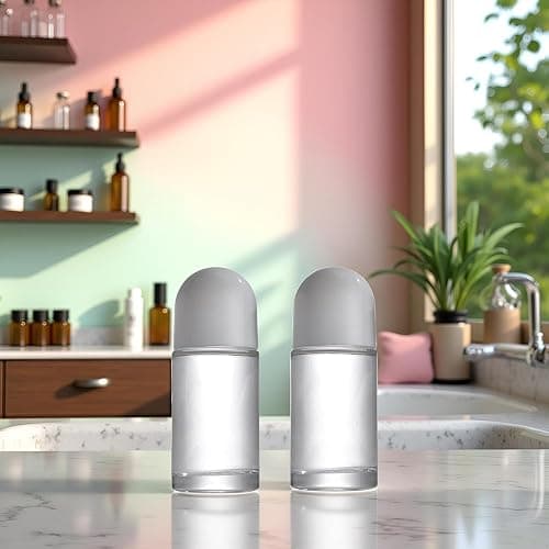 2Pcs White 50ML Glass Empty Roller Bottles with Plastic Roller Ball, Deodorant Roll On Containers Leak Proof Massage Ball Bottles with Cap for Essential Oil Perfume Cosmetics thumbnail 8