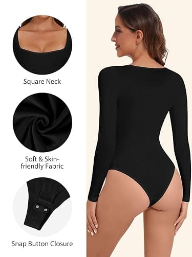 Joyshaper Women Bodysuit Square Neck Long Sleeve Body Suit Ladies Leotard Tops Jumpsuit thumbnail 2