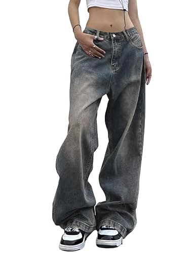 EMMIOL Women Wide Leg Jeans Mid-Low Waist Baggy Jeans Loose Boyfriends Jeans Y2K 90s Denim Pants - Image 1