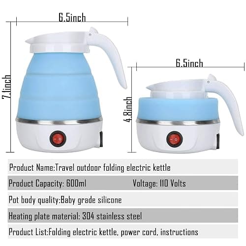 Travel Kettle Electric Small Foldable Portable Kettle,Silicone Collapsible Heating Water Boiler Tea Pot for Camping,Easy for Storage with Separable Power Cord (Blue pro) thumbnail 2