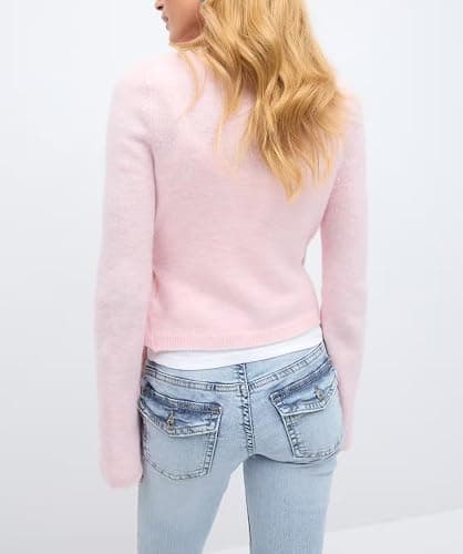 Mxiqqpltky Wrap Knit Tops for Women Y2k Lightweight Sweater Top Long Sleeve V Neck Side Tie Fitted Cropped Sweaters thumbnail 2